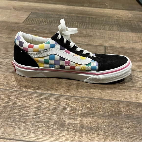 VANS Old Skool Rainbow Checkerboard Skate Shoes Youth Size 3 Unisex - Picture 6 of 11